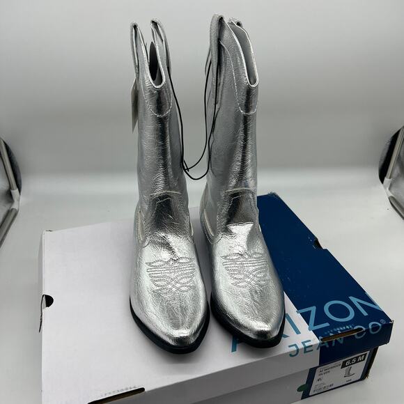 Arizona Jean Co Womens Western Heel Booties Maybrook Silver Boots Size 6.5M - Picture 2 of 12